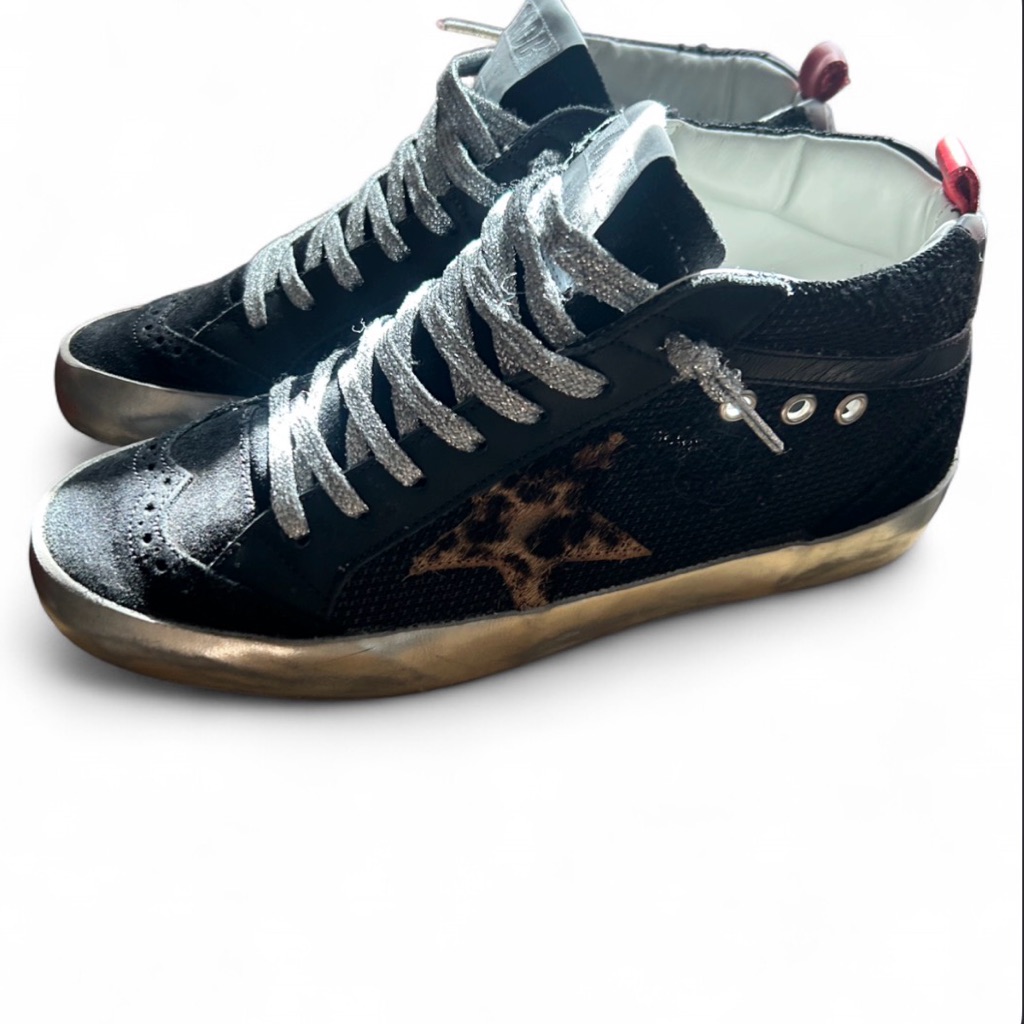 Luxury Mid Star Golden Goose Black & Silver Sneakers